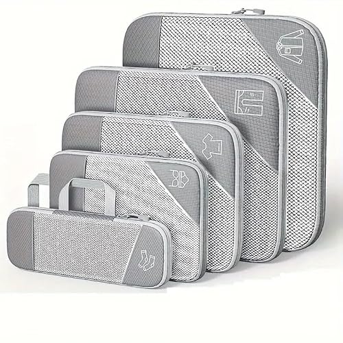 Simplify Living Compression Packing Cubes, simplify living bags, 5 Set Compressible,portable and Space-saving, ﻿(Gray)