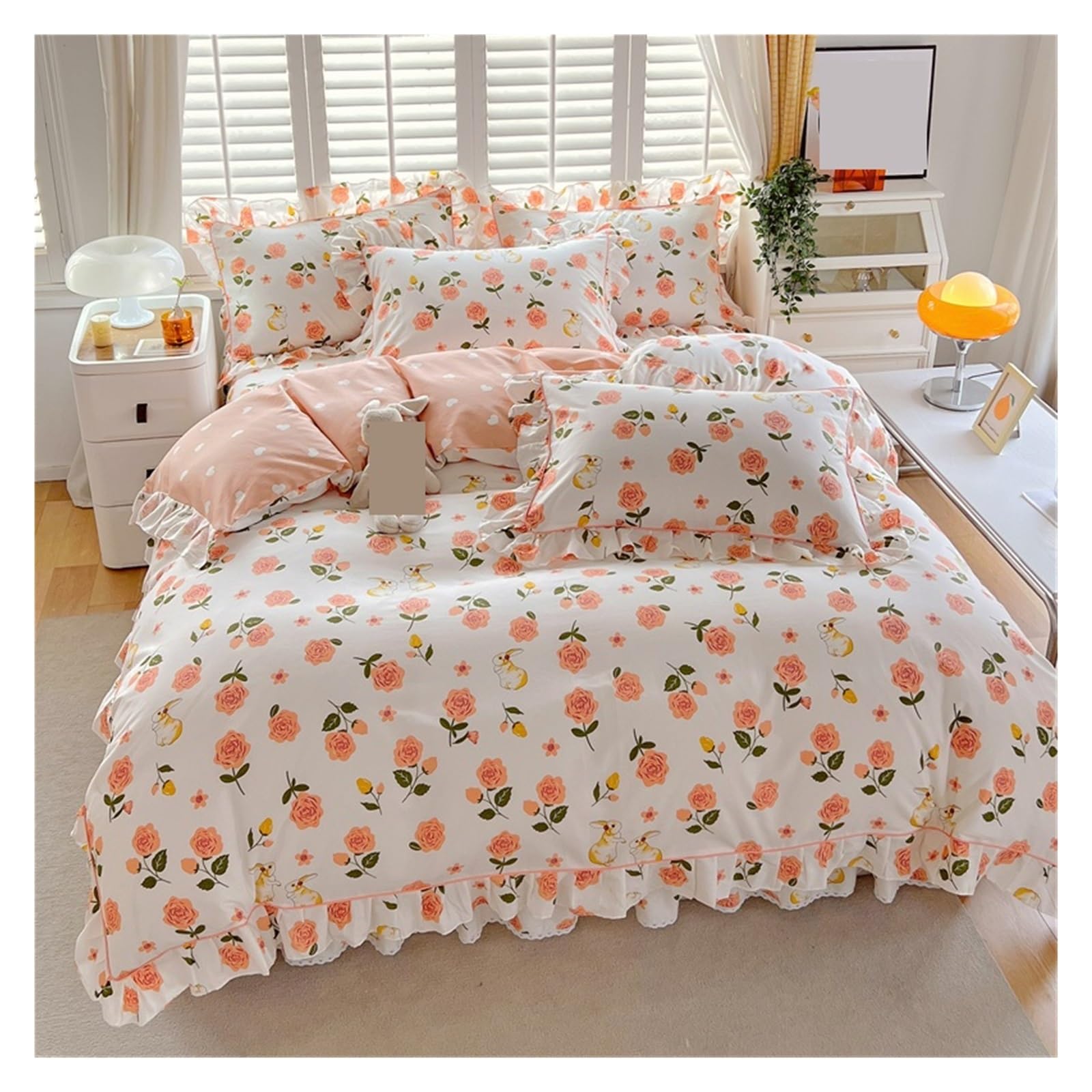 GCYEIDMA Ruffle Duvet Cover 1pc Ruffles Duvet Cover Pure Cotton Comforter Floral Style Bed Covers housse de couette Quilt (No Pillowcase)(Color 4,Single 150x200cm 1pc)