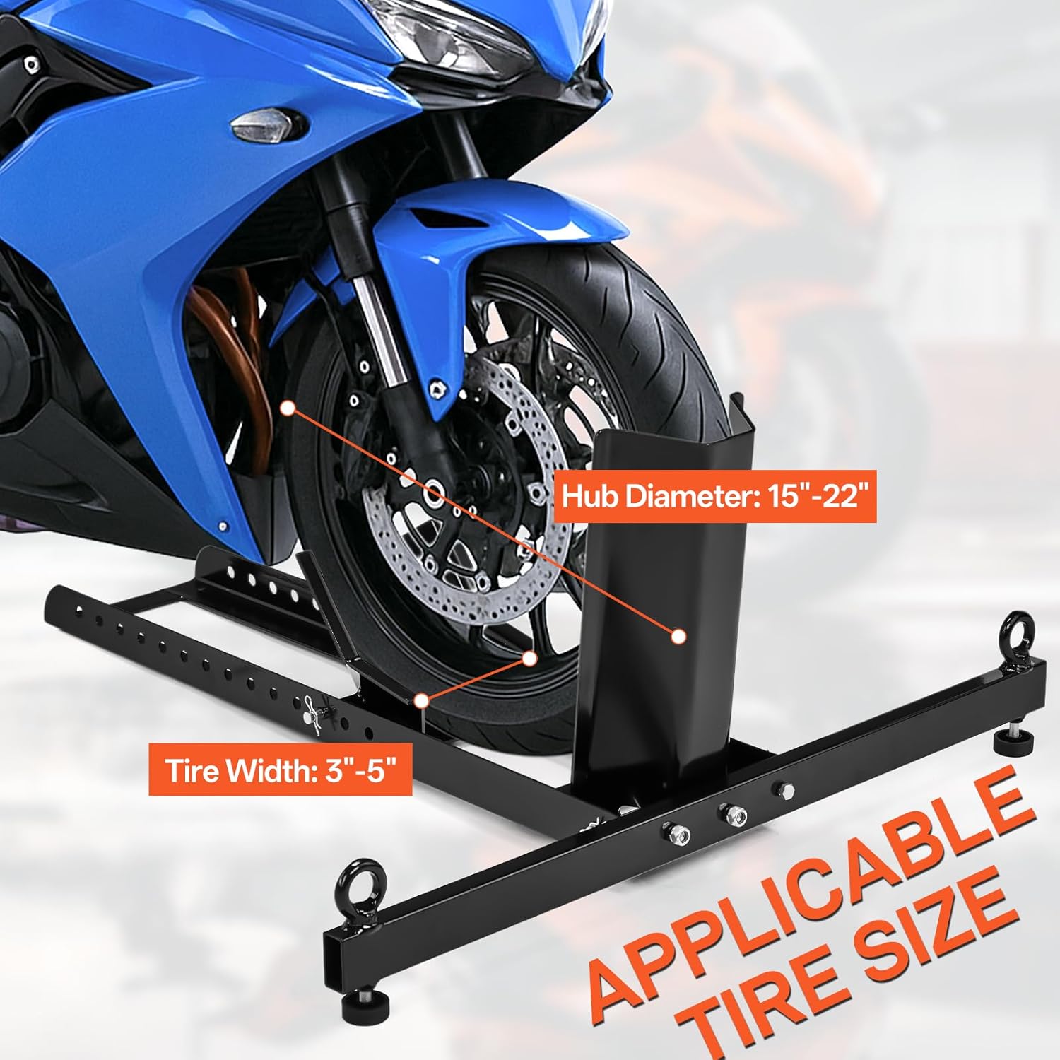 Motorcycle Wheel Chock Stand, Heavy Duty Upright Front Tire Wheel Chock for Garage, Trailer & Truck, Adjustable Fit 15–22 in Wheels, Up to 1800 lbs