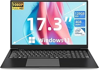 SGIN 17 Inch 1920 * 1080 IPS Laptop, Windows 11 Laptops Computer with 4GB RAM 128GB SSD, Intel Celeron Quad Core Processor, Mini HDMI, Webcam, Dual-Brand WiFi, 512GB Expansion
