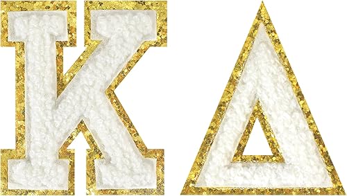 FLIXLEAP 2 parches de letras griegas Kappa Delta termo-adhesivas con letras griegas de chenilla, parches de tela de hermandad para ropa, sombrero,