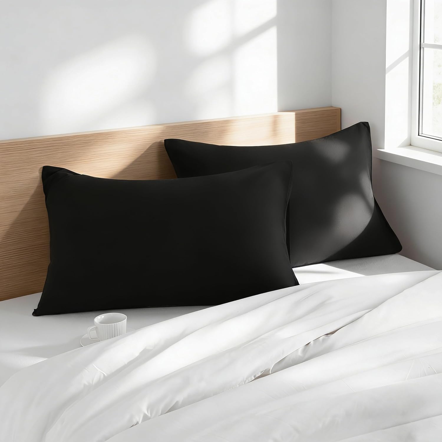 Body Pillow Cases, 2 Pack, 20x54 in, Microfiber, Black | Soft Wrinkle Fade and Stain Resistant, Brushed Microfiber, Envelope Closure, Ideal for Bedroom and Hotel, Machine Washable