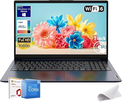 Lenovo IdeaPad 15.6" FHD Touchscreen Laptop, 10-core Intel Core i5 Processor, 16GB Memory, 1TB PCIe SSD, Intel Iris Xe Graphics, Windows 11 Home, 1-Year Office 365