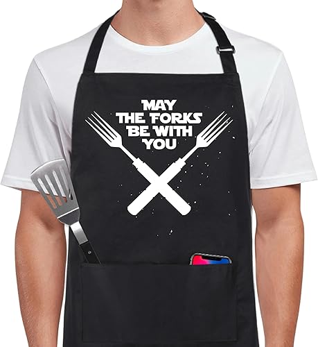 Miniatura 1 de Xornis Delantal divertido 100% de algodón para hombres y mujeres, delantales ajustables con 2 bolsillos, para parrilla, cocina, barbacoa, talla única