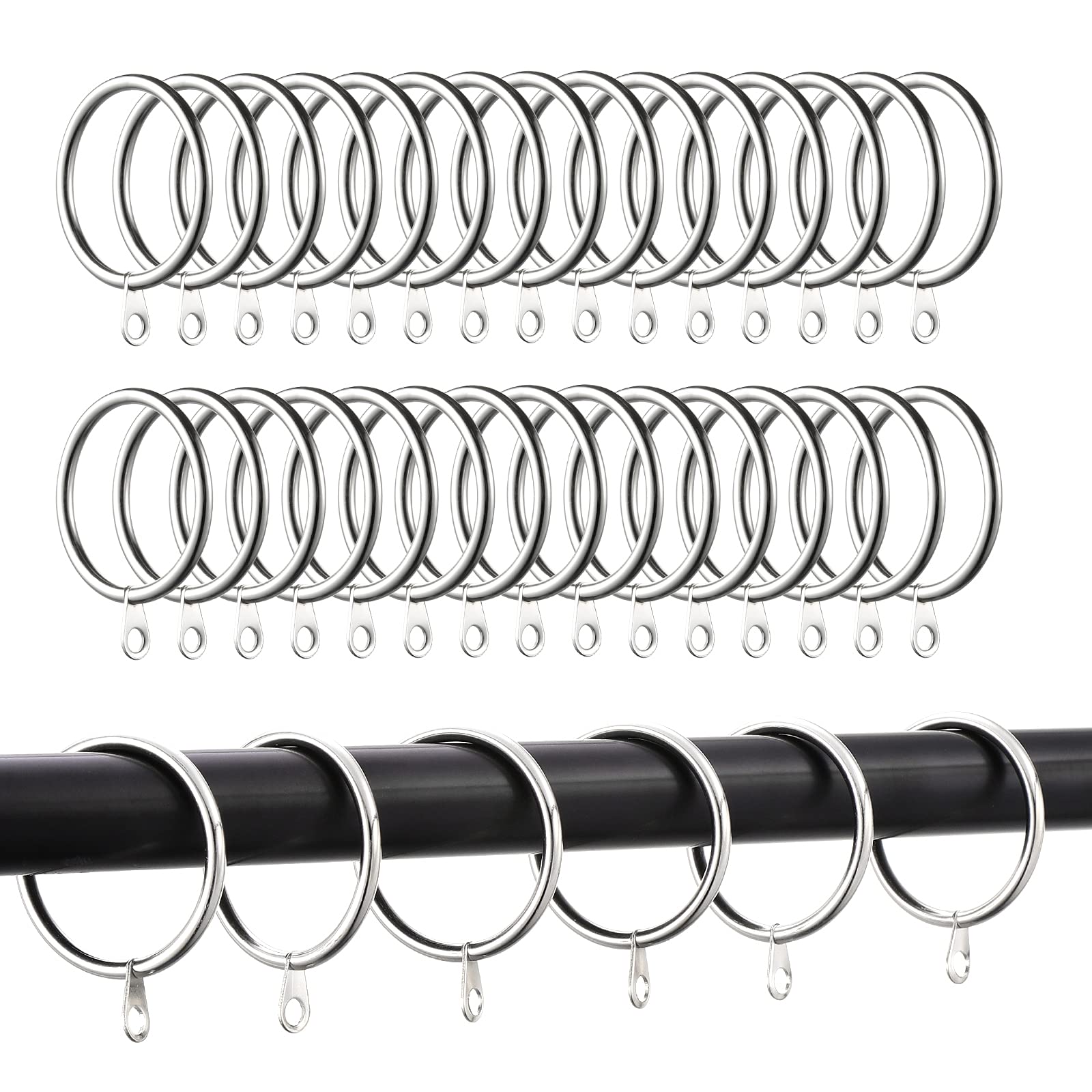 60 Pezzi Anelli per Tende in Metallo Anelli Bastone Tenda Anti Ruggine per Tenda Anelli Appesi per Tende e Canne, 37mm/38mm Diametro Interno (Argento)