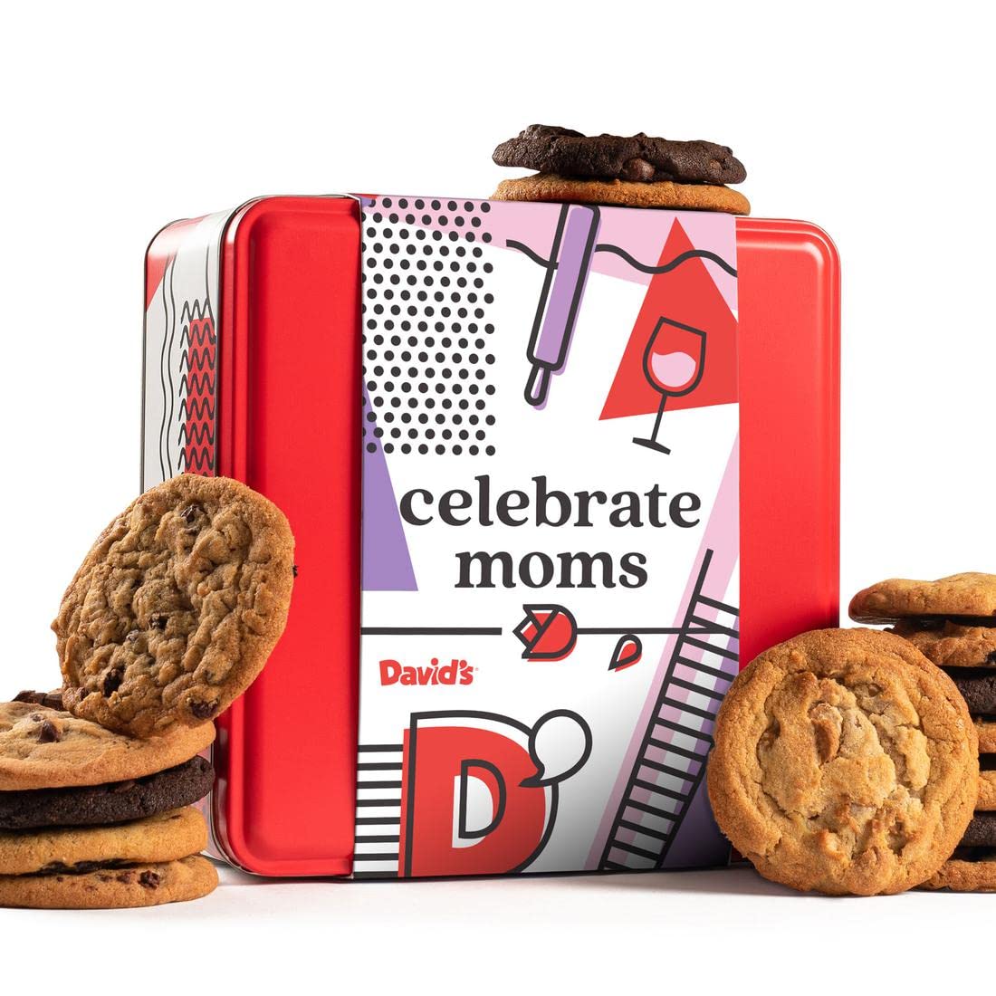 David's Cookies Celebrate Moms Assorted Fresh Baked Cookies Tin 2lbs - Delicious Handmade Soft Variety of Flavorful Cookies - Premium Gourmet Gift for Mom, Friends, and Family