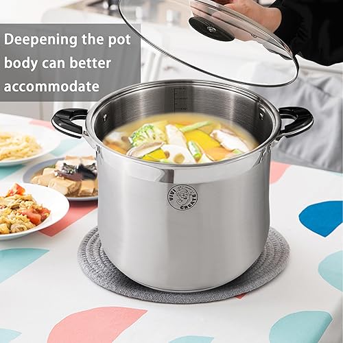 Miniatura 4 de Vivicreate Olla de Cocina de Acero Inoxidable con Tapa para Cocina a Inducción, Hervir Pasta, Estofado, Sopa, Olla de Gran Capacidad con Asas para