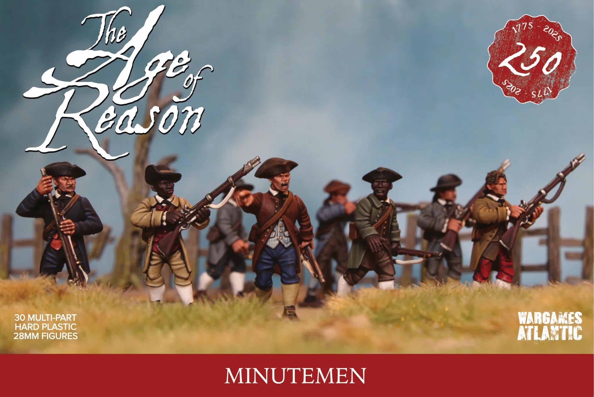 Wargames Atlantic, The Age of Reason, Minutemen, Scale Miniatures, Brown, Green, Grey, 50.8 mm x 228.6 mm x 152.4 mm