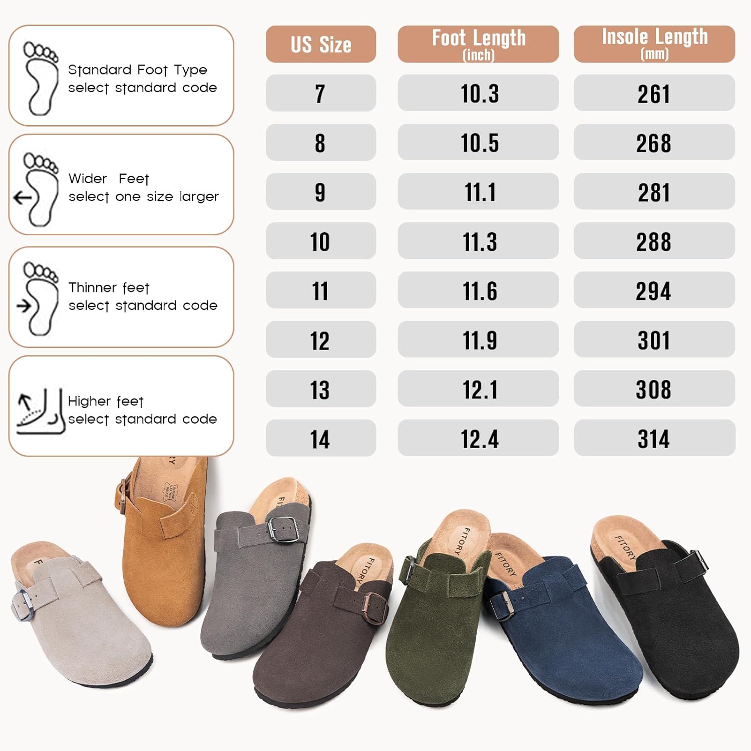 FITORY Mens Suede Clogs with Arch Support，Leather Cork Footed Mules Size 7-14 - Image 7