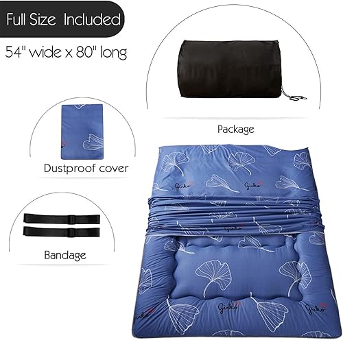 Miniatura 2 de MAXYOYO Colchón de futón japonés con estampado de hojas, tatami, portátil, para campamento, colchoneta para dormir, plegable, enrollable, tumbona,