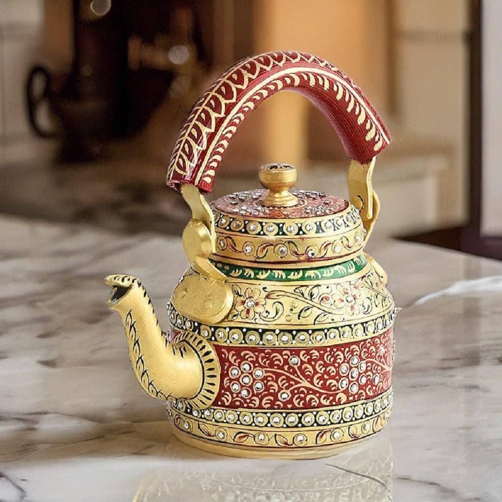 Handpainted Aluminum Tea Kettle - Gold -4 Handpainted Aluminum Tea Kettle - Gold -4