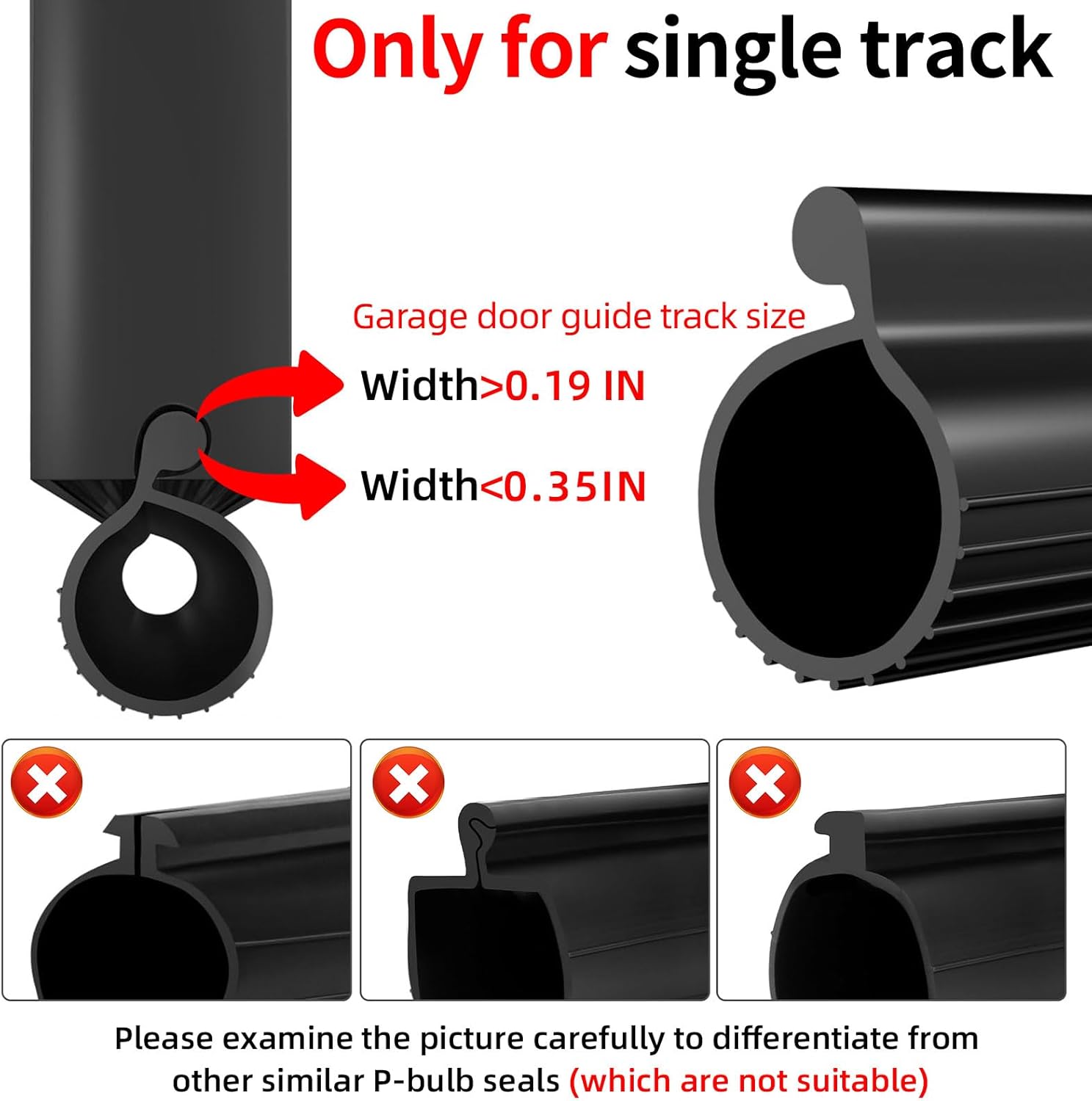 Bettol18 ft 0.19'' P Bulb Garage Door Seal，EPDM Garage Door Seals Bottom Rubber Replacement, Easy DIY Installation, Prevents Drafts, Noise Reduction，Weather Stripping Bottom for Threshold