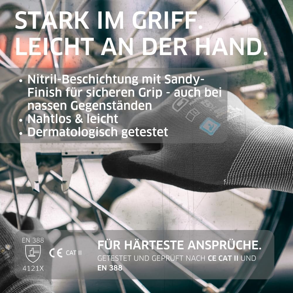 Gebol Master Flex Werkhandschoenen voor universeel gebruik, nitrilhandschoenen dermatologisch getest, voor dames en heren, maat M (maat 8), grijs, 1 paar