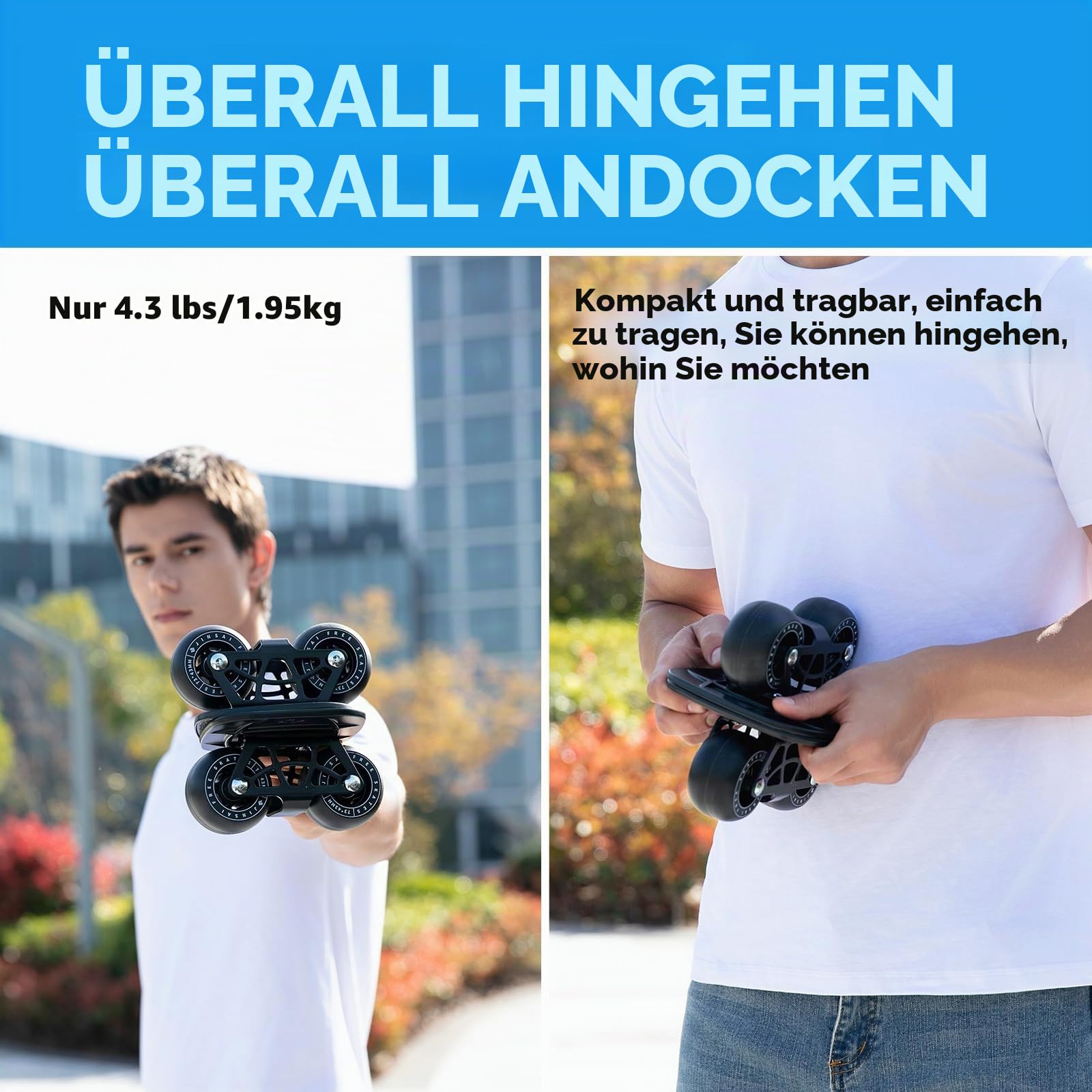 FreeSkates Tragbare Rollschuhe mit Aluminium-Legierung, rutschfest, geteiltes Skateboard mit PU-Rädern, High-End