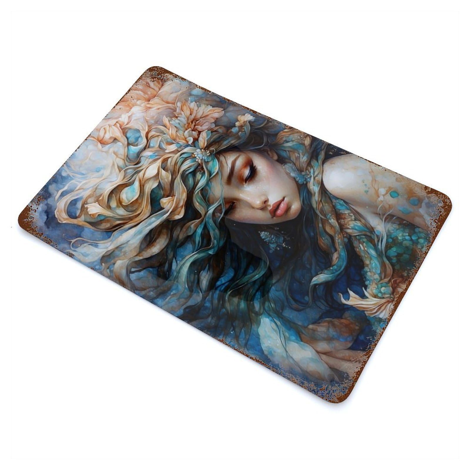 Decorative Tin Sign with Magic of The Mermaid Design 11.8"x7.9", for Garage, Bar And Workshop Decor, Farmhouse Wall Decor