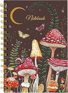 Mushroom Spiral Journal Notebook 80 Sheets A5 Moon Night College Ruled Notebook Strong Twin-Wire Binding with Premium Paper for School Office Home Gifts