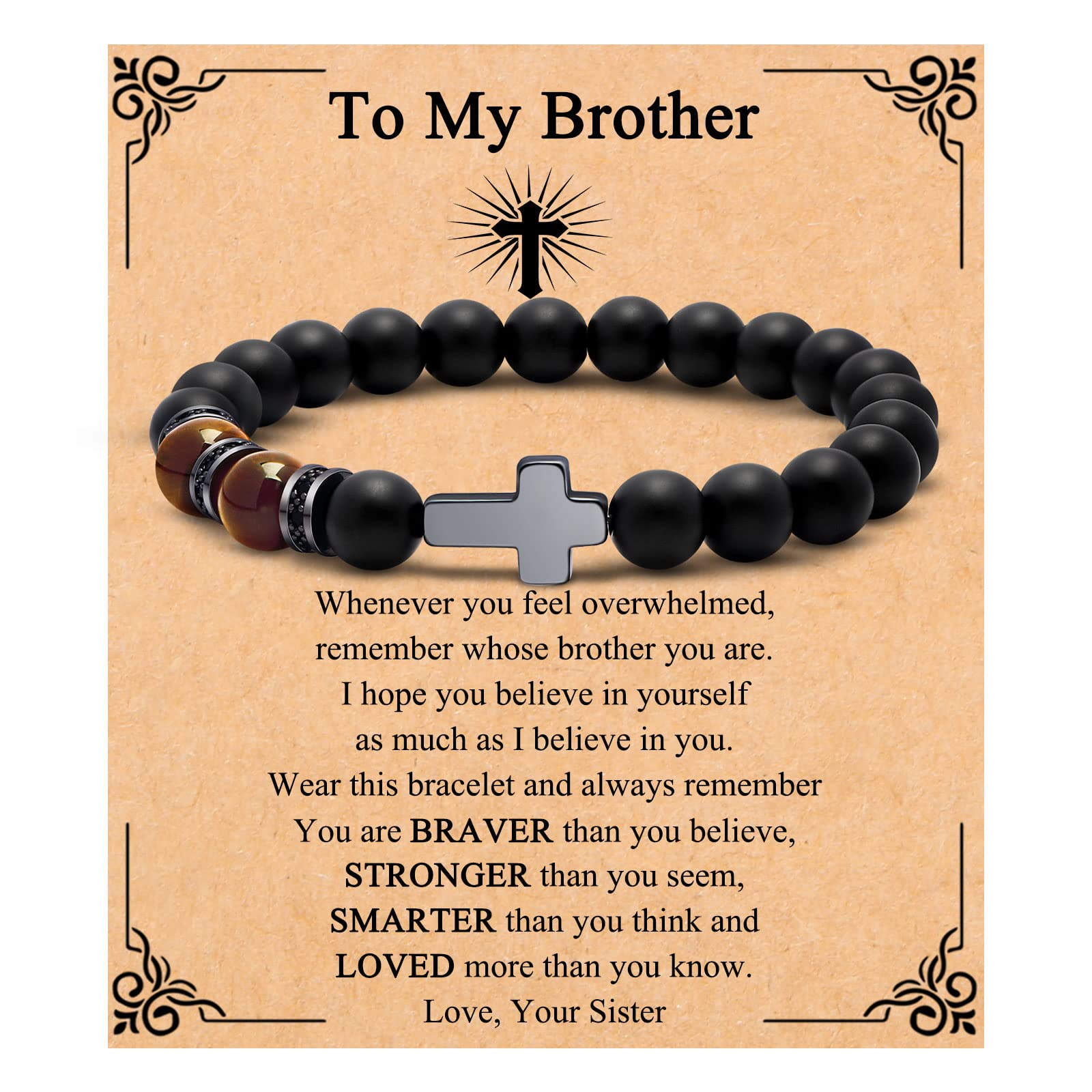 JoycuFFChristian Bracelets for Men Natural Stone Cross Bracelet for Men Christian Baptism Easter Gifts for Men Teens Confirmation Religious Anniversary Fathers Day Christmas Gifts