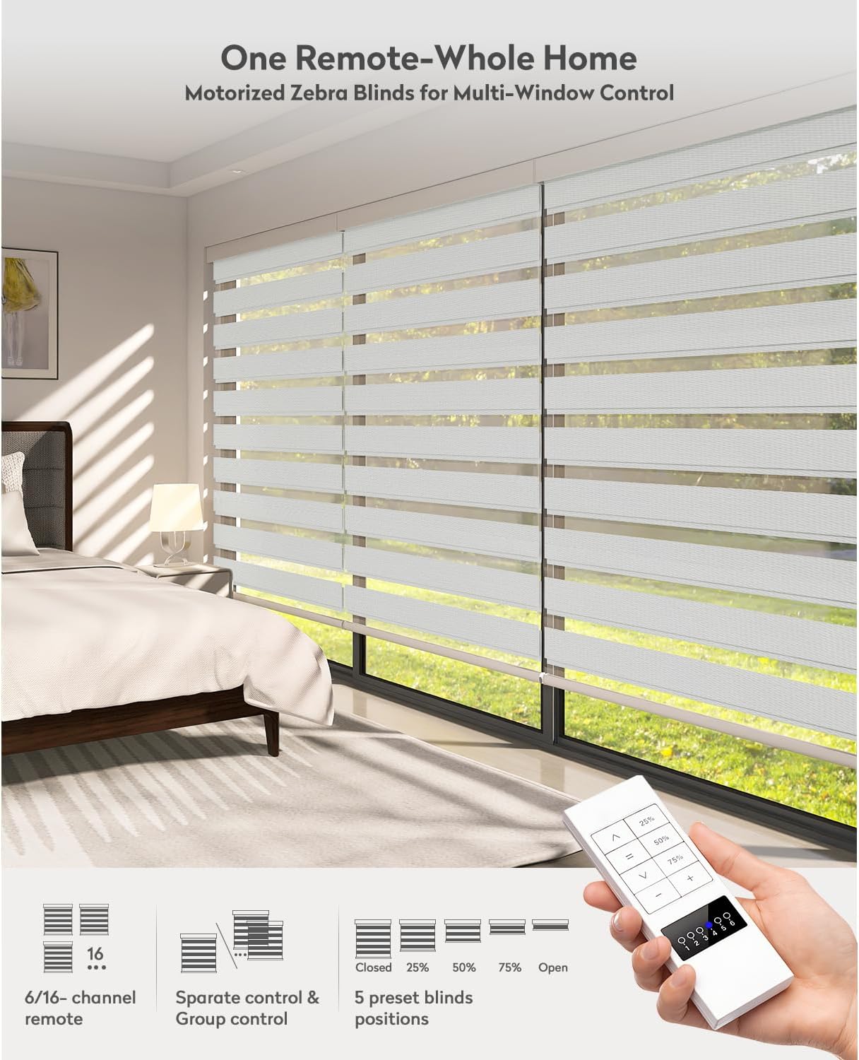 ACMEART Motorized Zebra Blinds,Smart APP & Remote Control 95% Blackout Shades,Compatible with Alexa,Custom Size Electric Window Blinds for Bedroom/Home/Office (Greyish White)