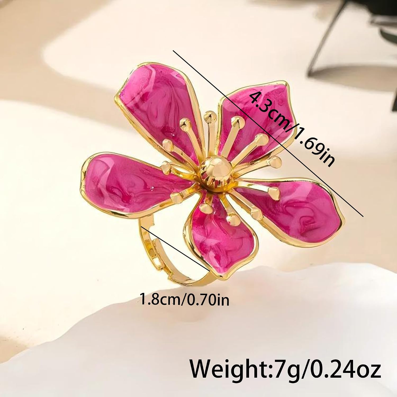 Flower Statement Ring for Women Chunky Gold Floral Enamel Rings Ring Vintage Boho Open Adjustable Ring Wedding Party Daily Wear Jewelry Gift