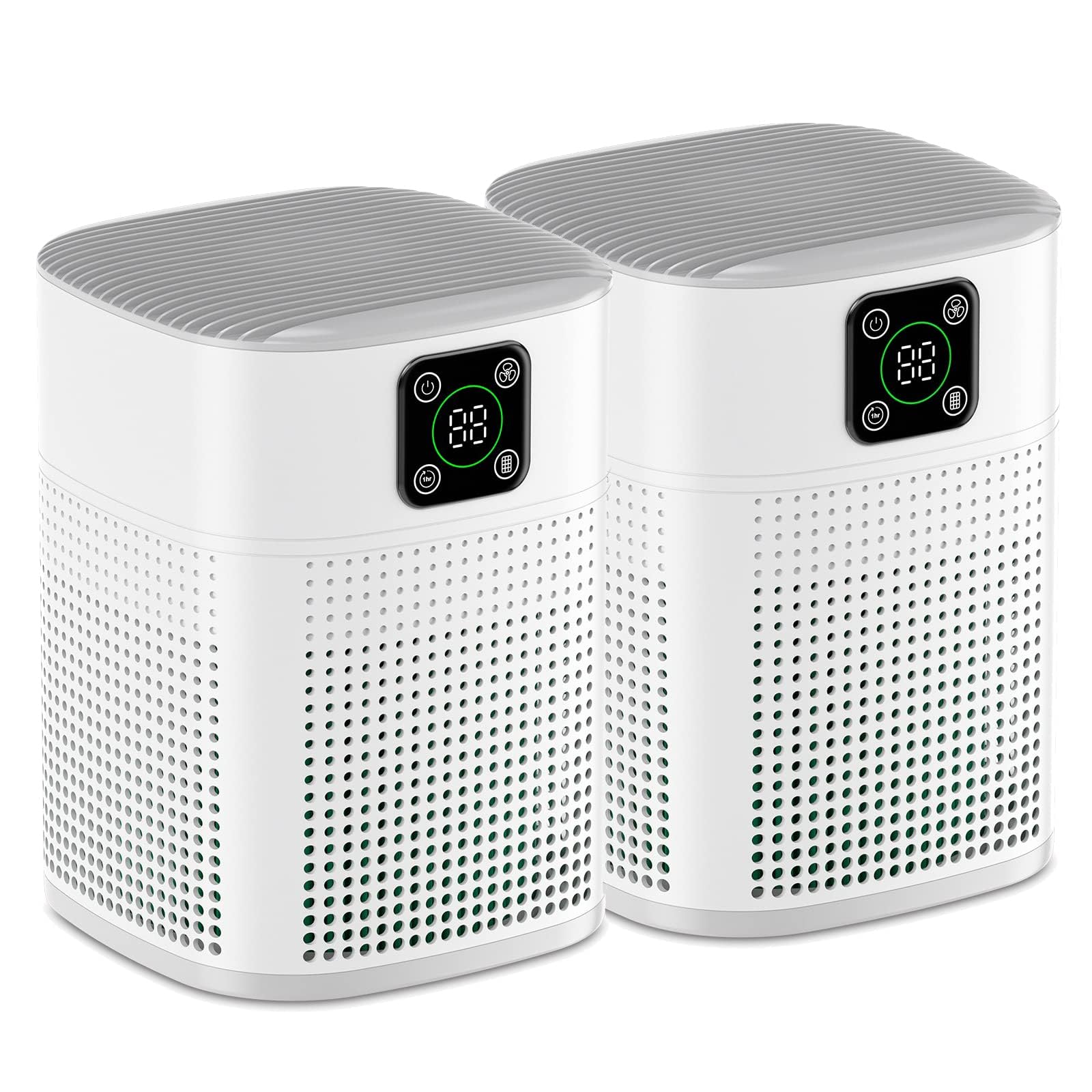 OUNEDA HY1800 Pro Air Purifier 2 Pack for Bedrooms & Home, 360° Air Intake, H13 HEPA Air Cleaner for Smoke, Pet Dander & Odours, Quiet Sleep Mode, 9H Timer, White