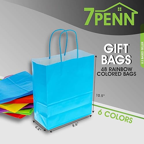 Miniatura 3 de 7Penn Bolsas de regalo de fiesta, 48 unidades, coloridas bolsas de regalo de papel kraft con asas para cumpleaños, compras, manualidades