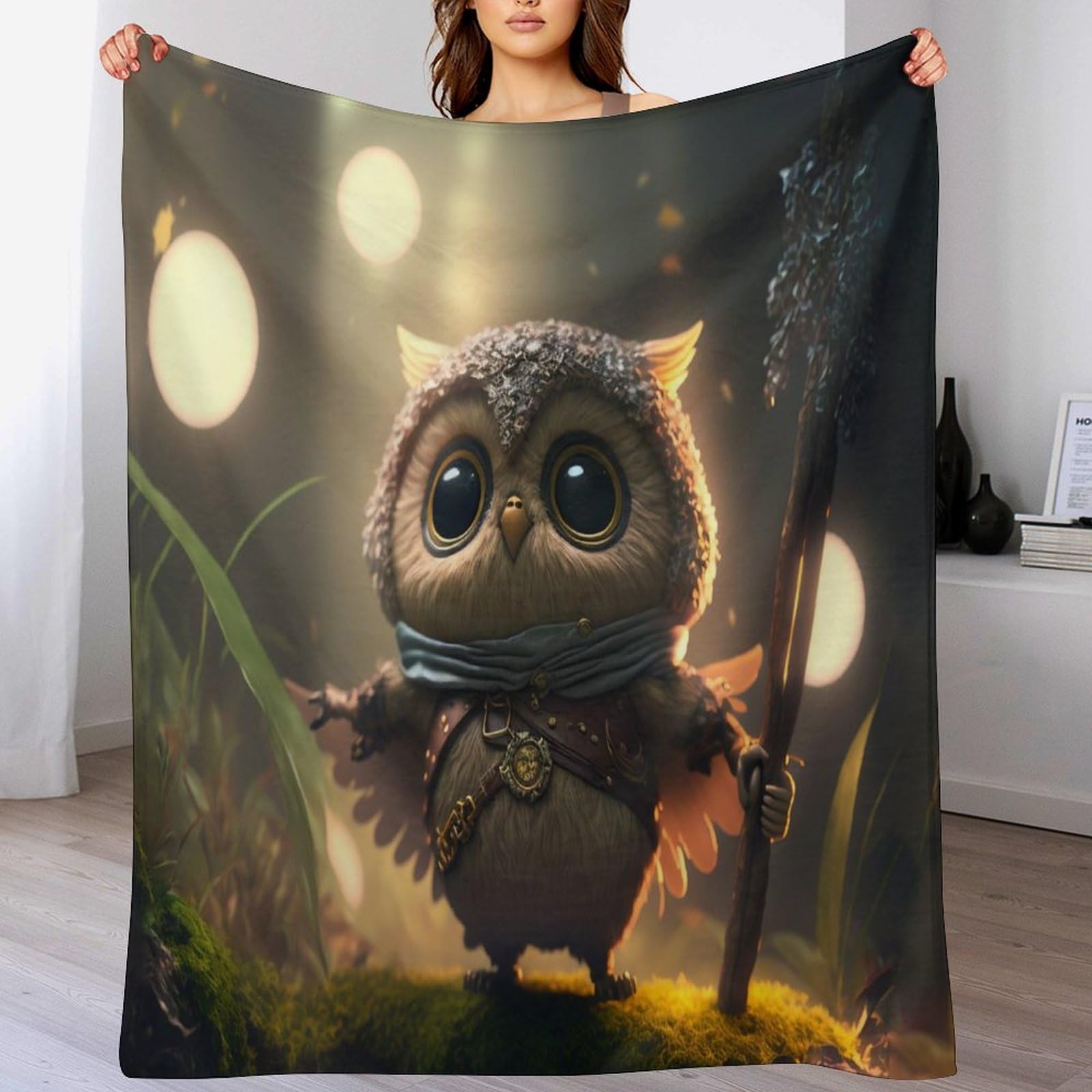 Couverture hibou en flannel 150x200 cm pour canapé et lit