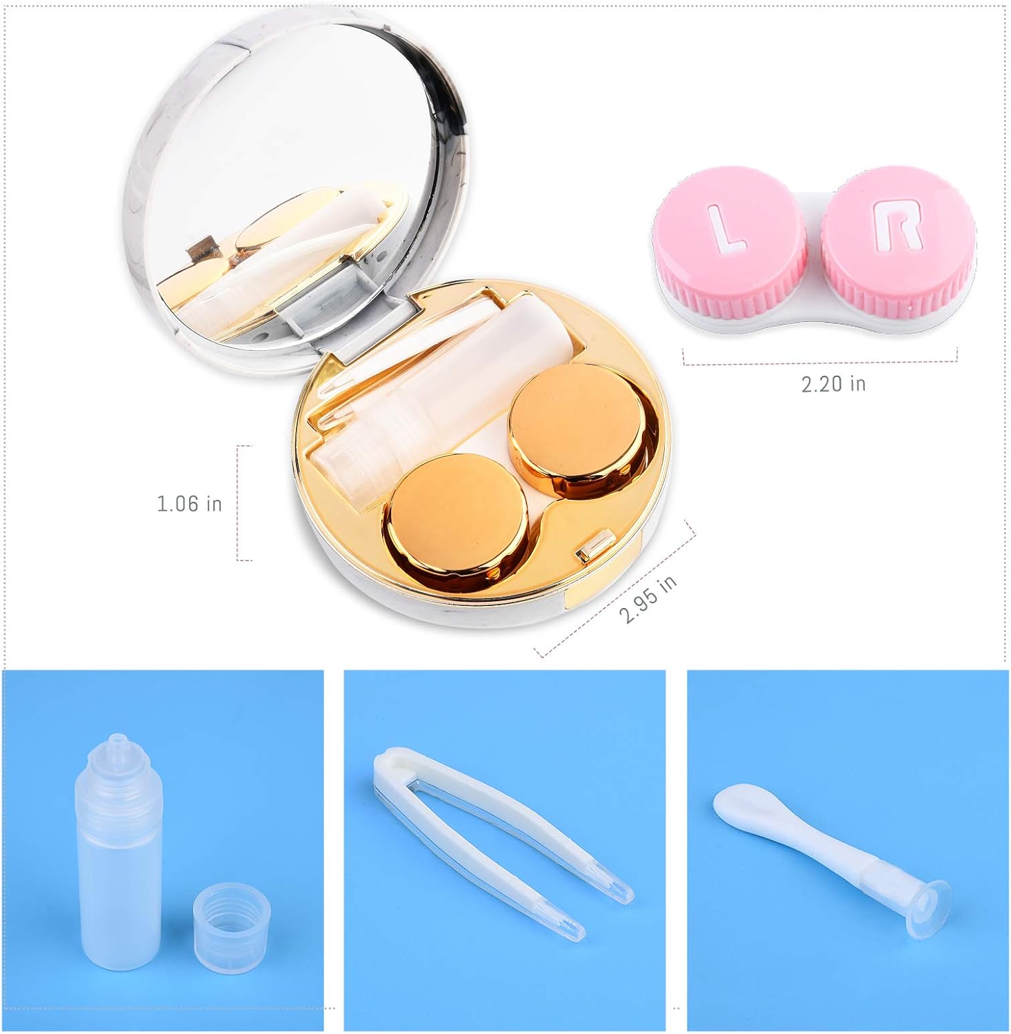 Contact Lens Cases, 5 in 1 Travel Contact Lens Box with Mirror Tweezers Remover Tool Solution Bottle for Outdoor Office Daily Use : Health & Household