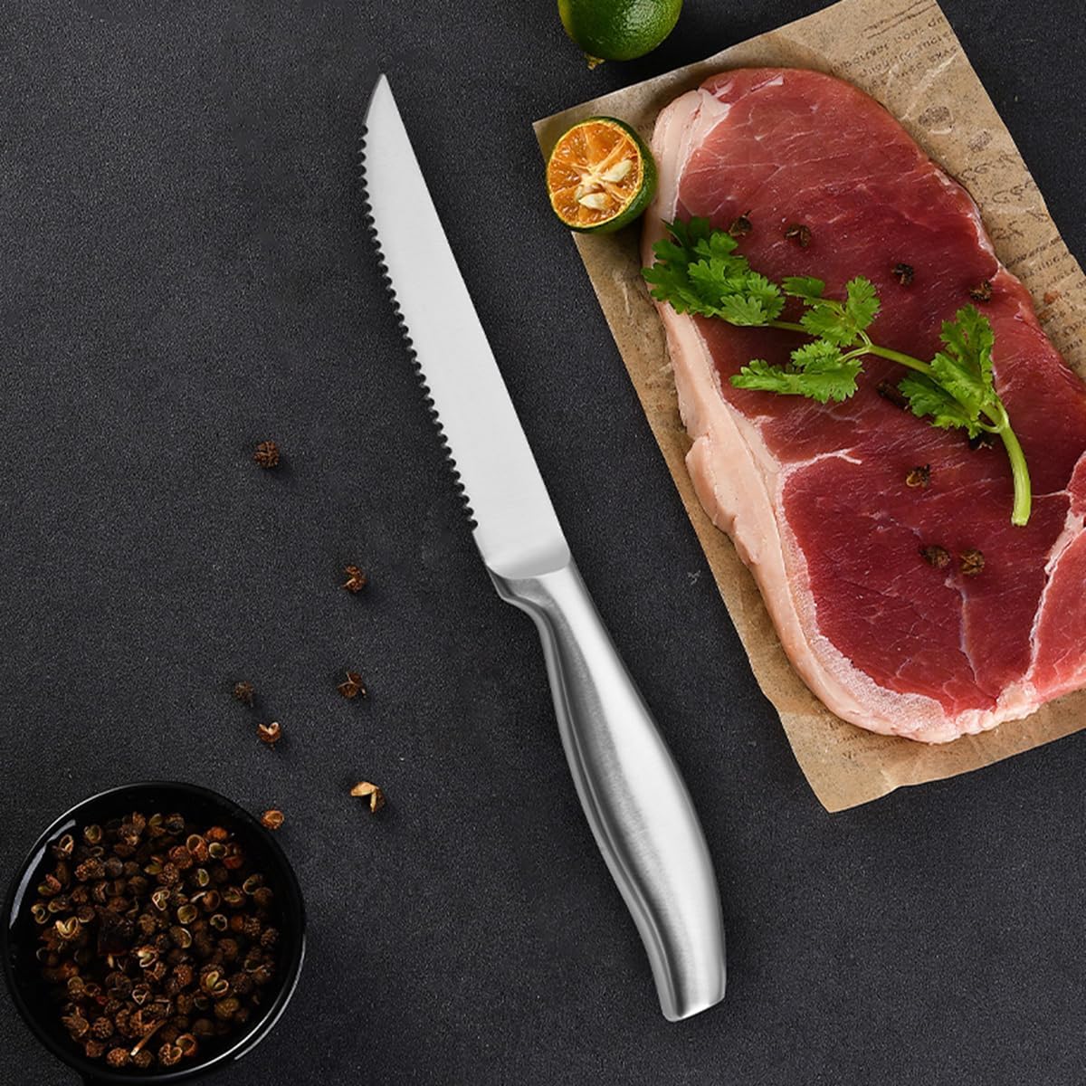 4.5 Inch Steak Knives Set of 8,Serrated Stainless Steel Hollow Handle Steak Knife Set,Razor Sharp Blade, High Carbon Stainless Steel,Exquisite Box Package