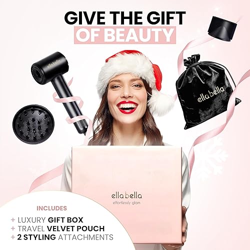 Miniatura 4 de ELLA BELLA Secador de pelo de plasma compacto, tecnología avanzada de plasma con pantalla digital, secado rápido, bajo ruido y bolsa de viaje de