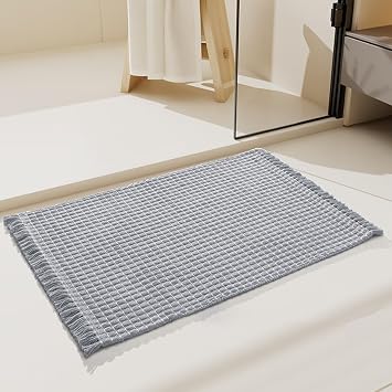 Bathroom Rugs with Tassels Soft Boho Rug Nonslip Bath Mat for Bathroom Mats Water Absorbent Solid Bath Shower Rug Washable Floor Mats Decoration for Bedroom Living Room,Grey,15.7 x 23.6