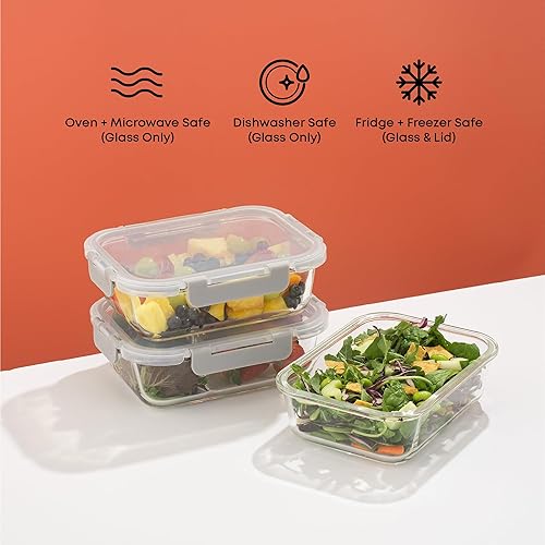 Miniatura 5 de JoyJolt Recipientes de vidrio para almacenamiento de alimentos con tapas. Paquete de 5 recipientes de vidrio reutilizables de 35 onzas con un solo