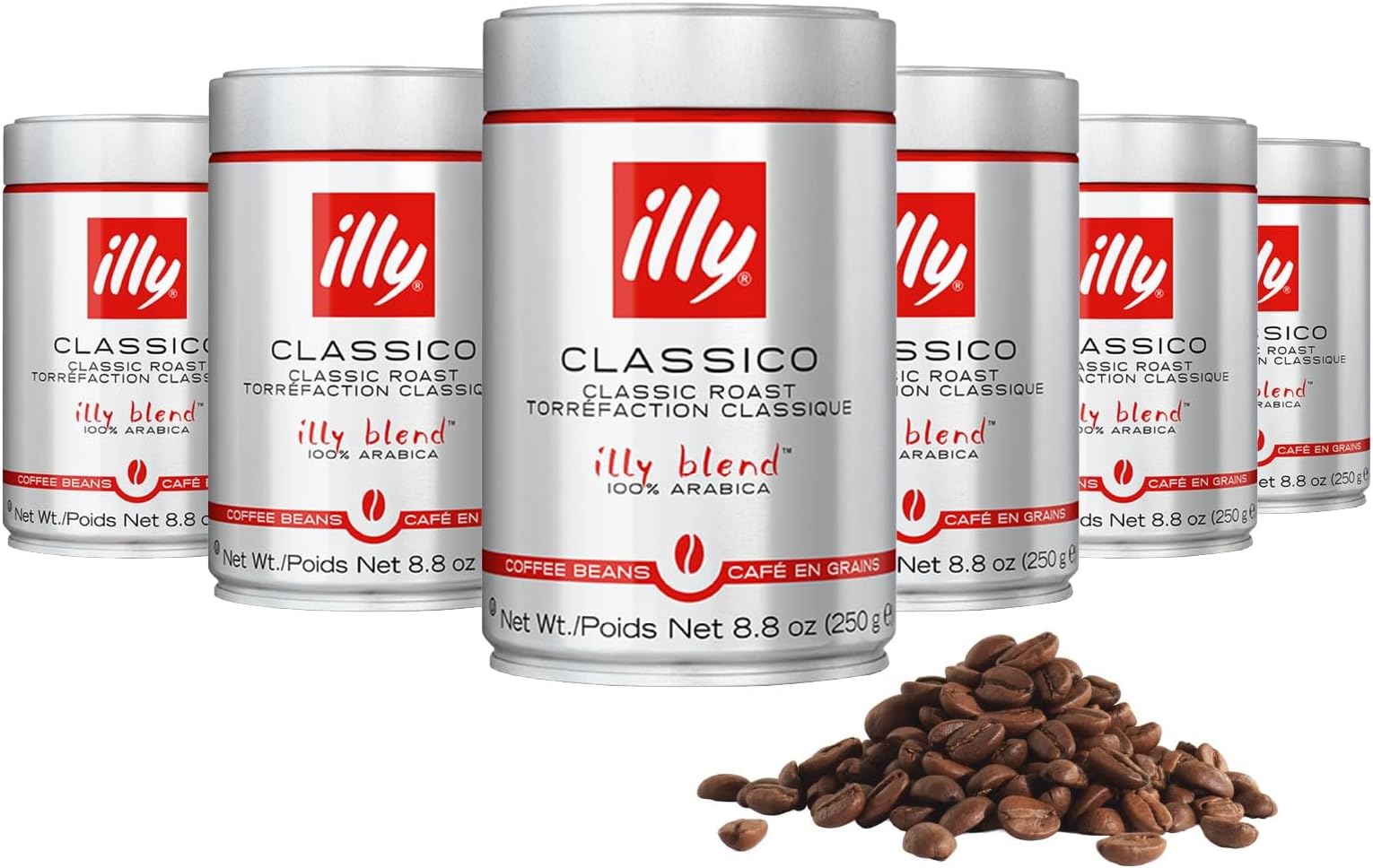 illy Whole Bean Coffee, Classico Medium Roast, 100% Arabica, Premium Italian Coffee, Ideal for Espresso, Drip, Moka and French Press Brewing, 8.8oz, 6 Pack