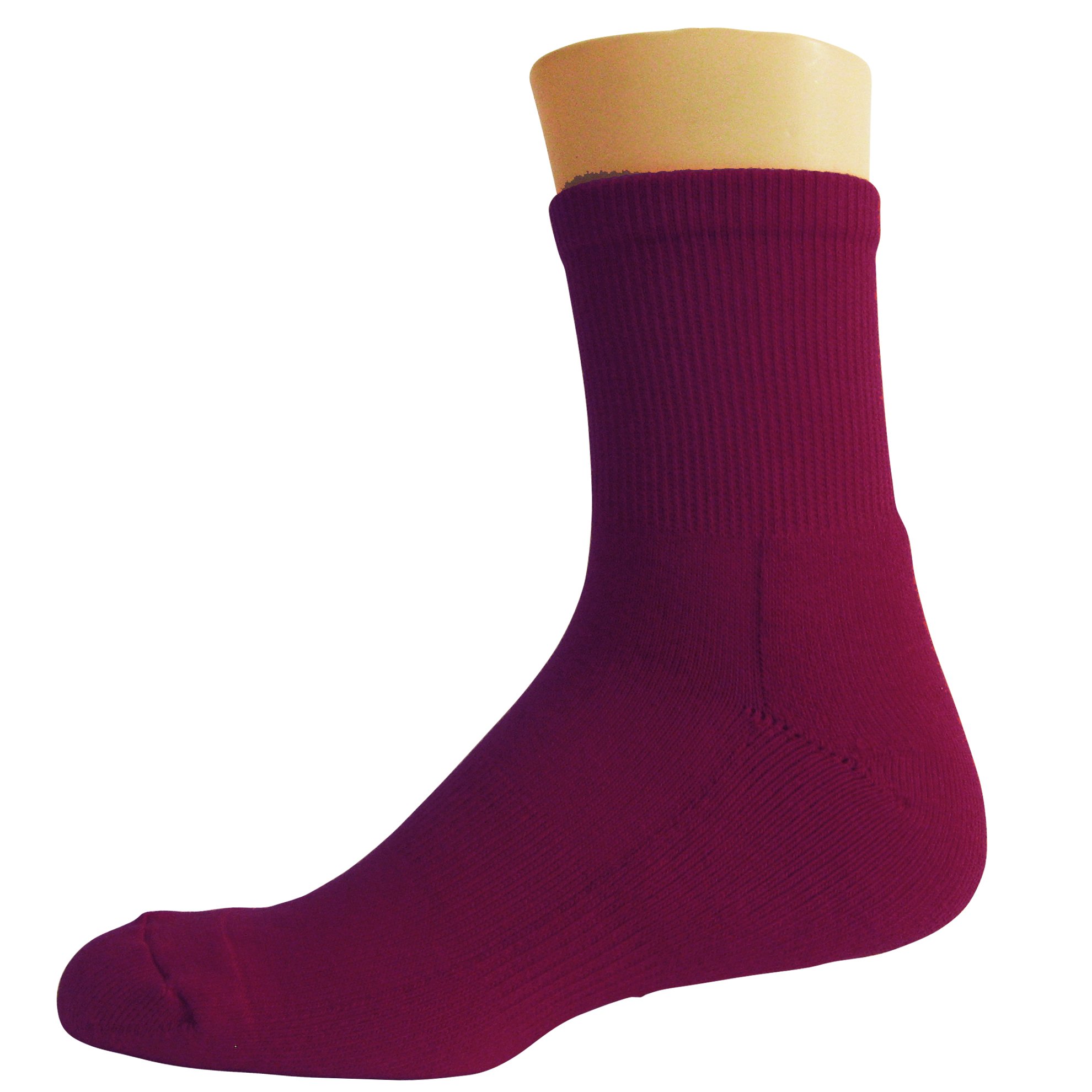 COUVER Premium Quality Athletic Crew Cushioned Basketball Socks - Maroon L