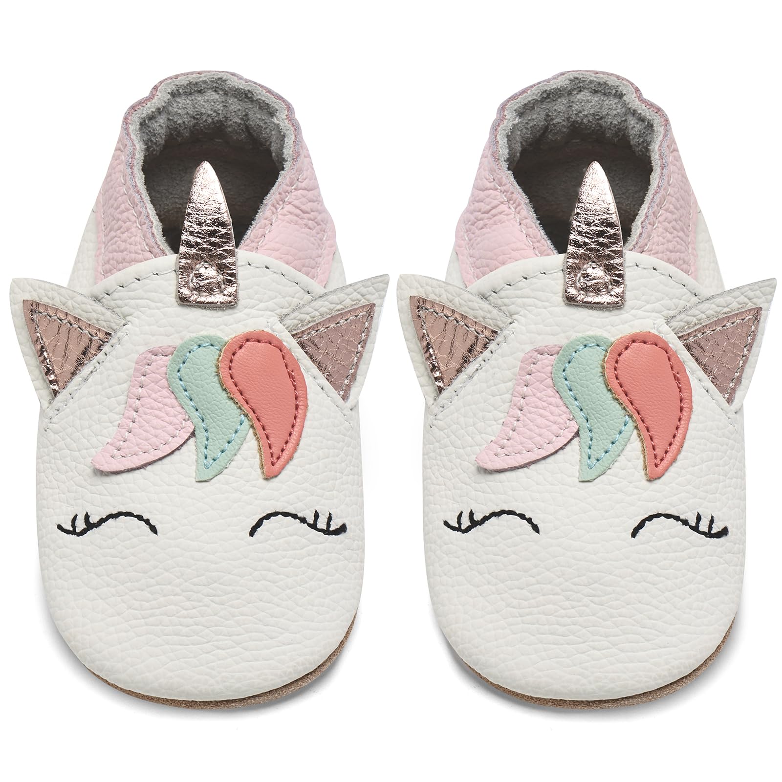 IceUnicorn Krabbelschuhe Baby Lauflernschuhe Jungen Weiche Leder Babyschuhe Kleinkind Lederschuhe mädchen Babyhausschuhe(Weißes Einhorn,0-6)