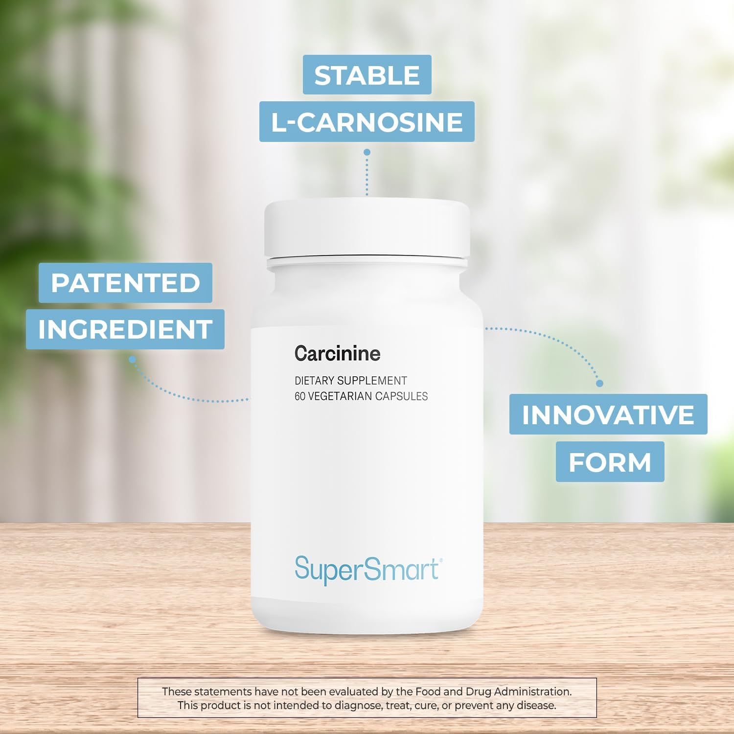 Supersmart - Carcinine 300mg per Day (Patented) - Stable L-Carnosine Supplement | Non-GMO & Gluten Free - 60 Vegetarian Capsules