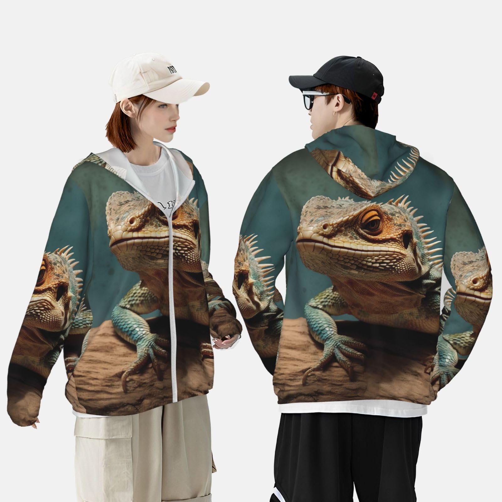 NONHAI Men's Sun Protection Jacket UPF 50+ Full Zipper Long Sleeve UV Hoodie Shirt Lizards Lizards Women's Outdoor Jacket Black