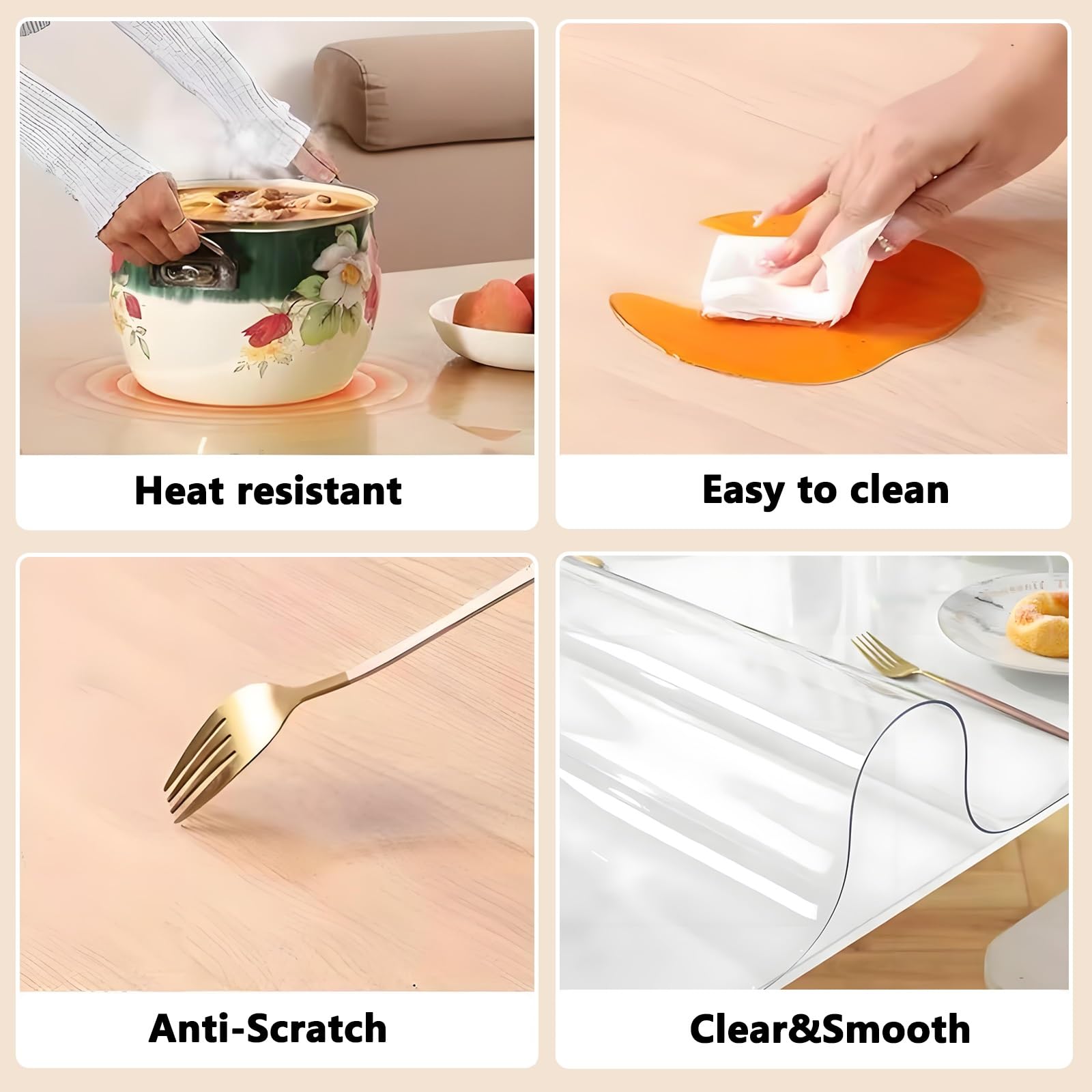 Protezione Trasparente per Tavolo da 55x58 Pollici, Cuscinetto Isolante in plastica da 1,5 mm di Spessore, Tappetino Antiscivolo in PVC per scrivania, Facile da Pulire per mobili,