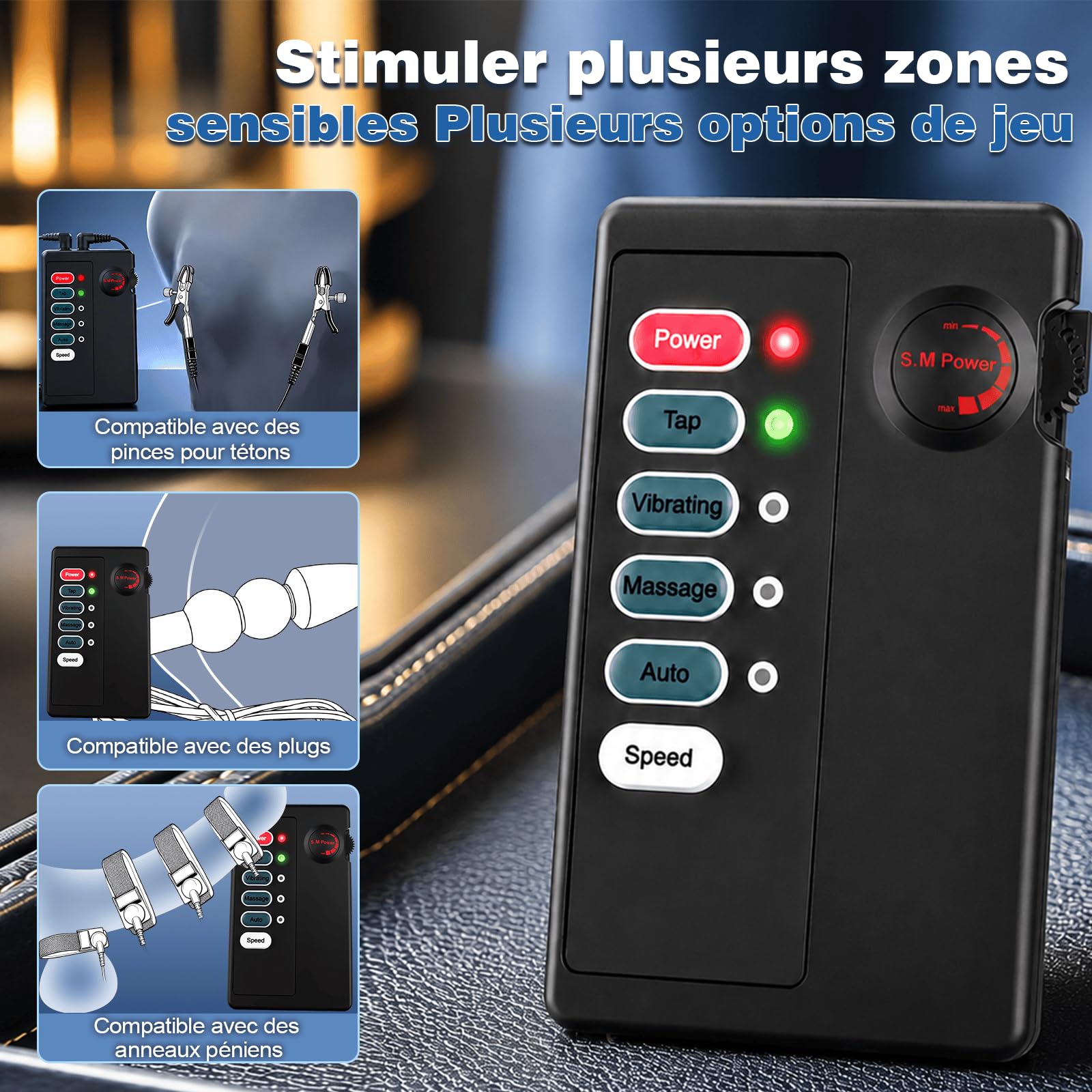 Unité de Contrôle d’électrostimulation Double Sortie 2,5 mm SM Jouet Sexuel | Boîtier de Commande pour Électrostimulation Connecter Simultanément Deux Accessoires Compatible avec la Plupart Réglable