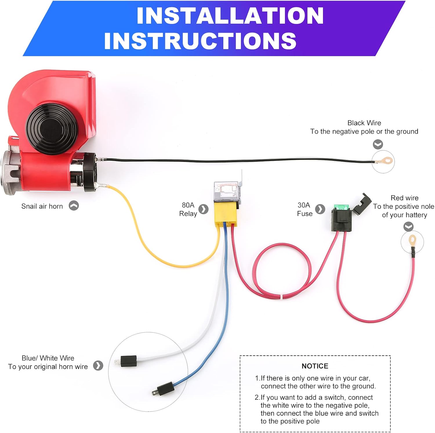 HK Compact Air Horn with Compressor Snail Electric Car Horn 12V 150db Super Loud Nautilus Wiring Harness for Any 12V Train, Vehicles, Trucks Motorcycle