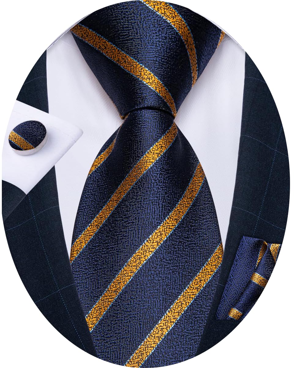 DiBanGu Striped Ties for Men Silk Woven Plaid Necktie | Classic Stripe Pattern,Soft Silk,Wear-resistant,Pocket Square and Cufflinks,Great Gift for Birthday,Business,Meeting