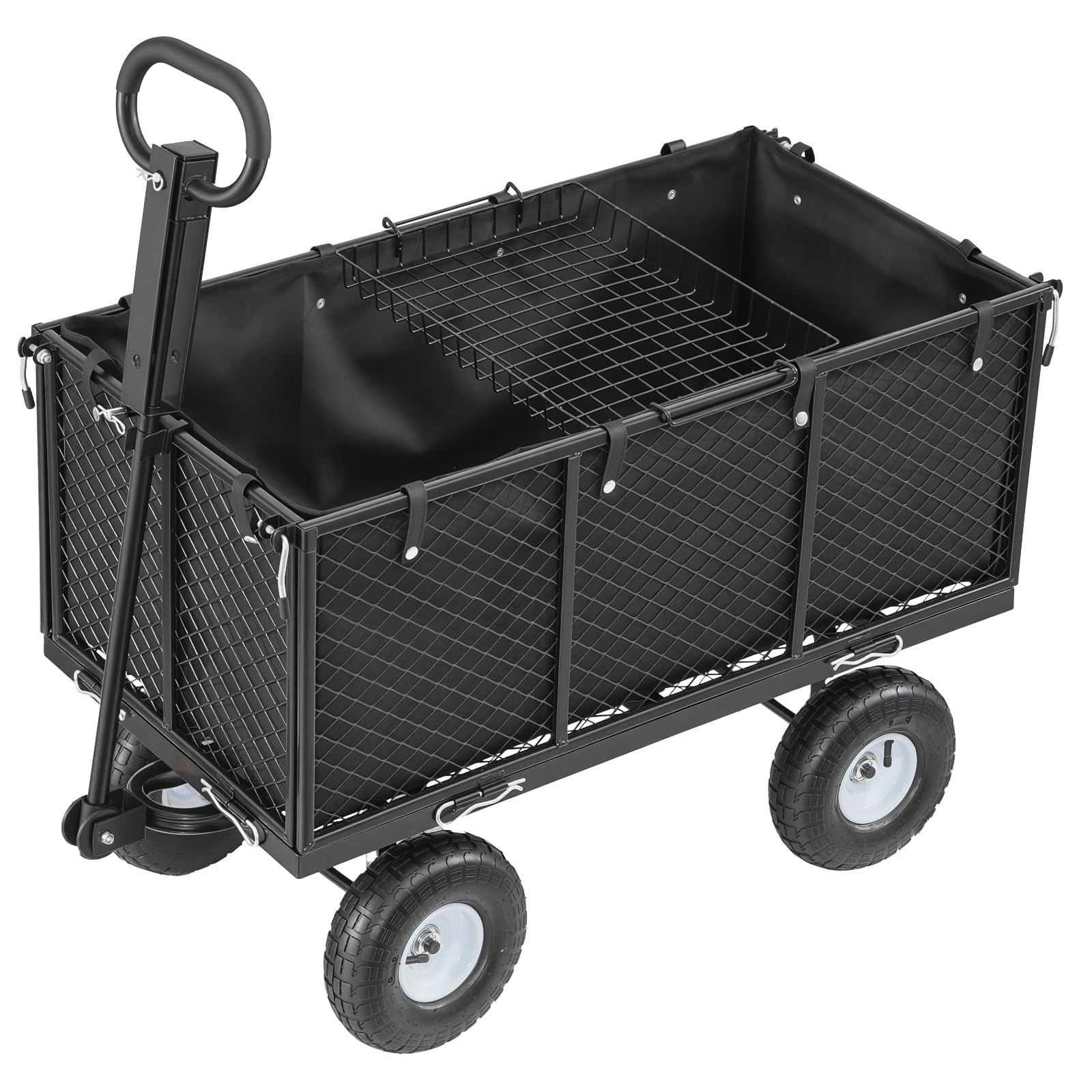 VEVOR Wózek ogrodowy Stalowy wózek ogrodniczy maks. obciążenie 544 kg wózek transportowy drewno ziemia gruz z wyjmowanymi bokami, kompatybilny z traktorem ogrodowym, czarny