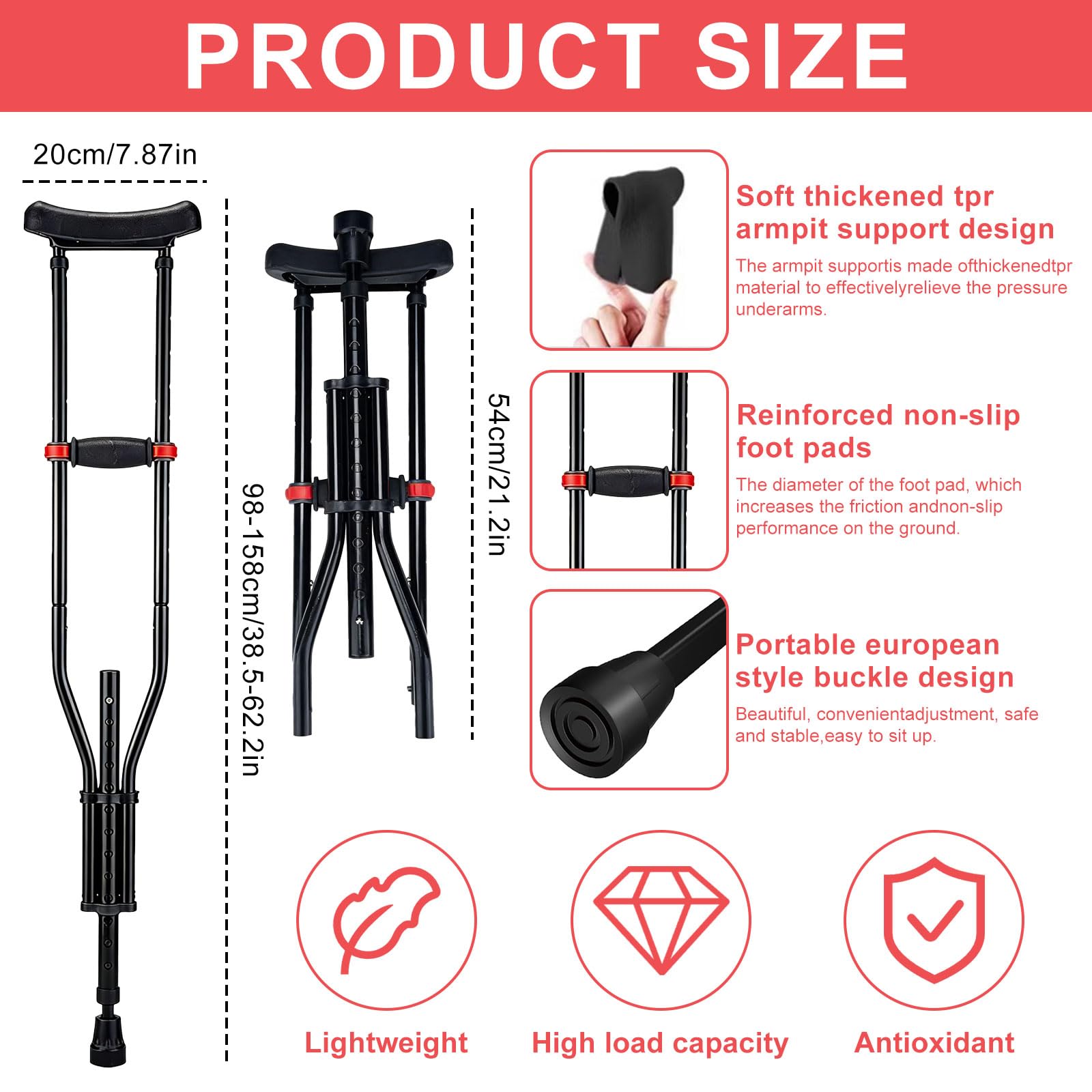 Stampelle per ascelle, stampelle, supporto per avambracci, portata: 150 kg, leggero stampelle in alluminio con avambraccio morbido e poggiapolsi per disabili dopo interventi chirurgici, 1 paio