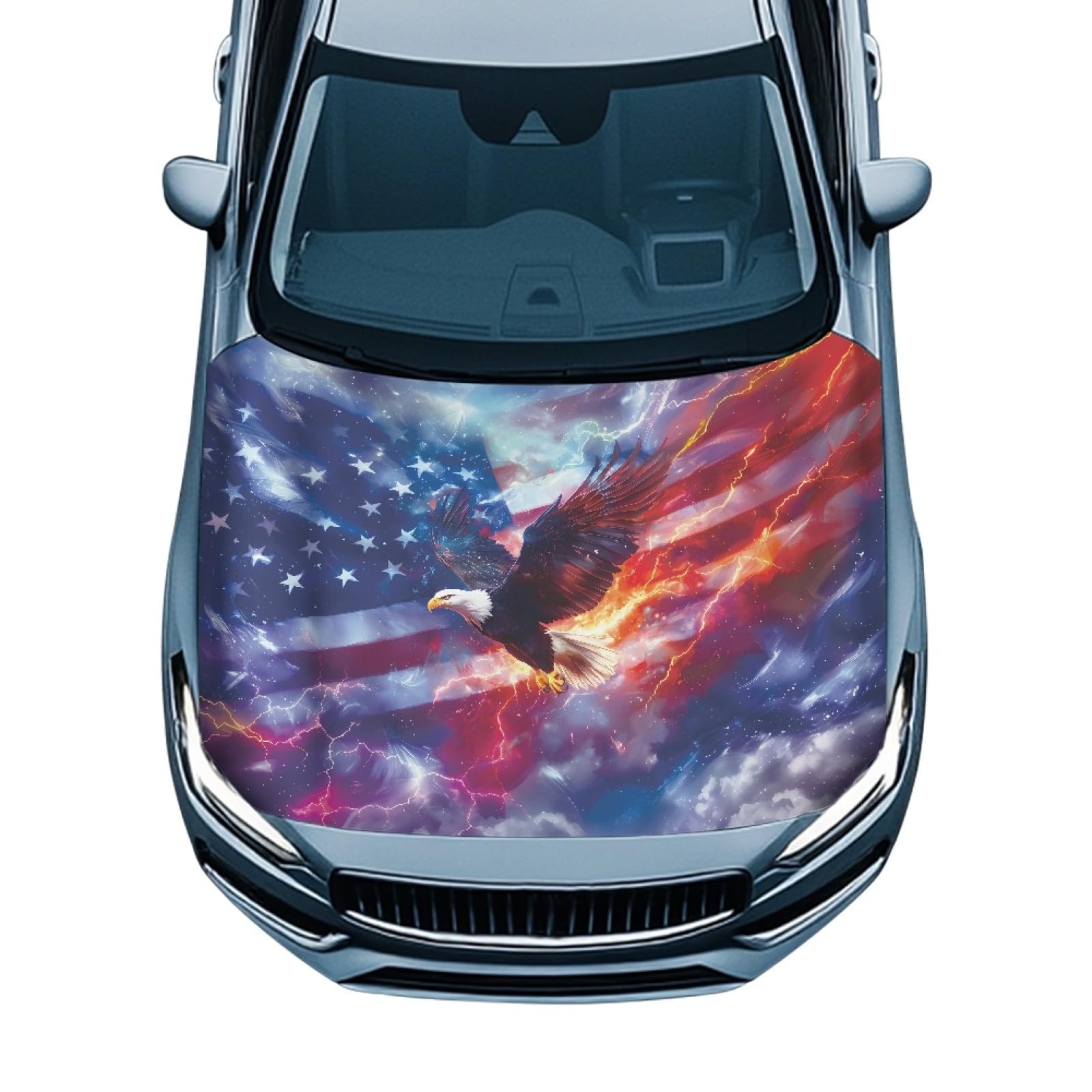 Eagle Hood Covers for Cars Removable Automotive Accessories Elastic Fabrics Dustproof USA Flag Car Hood Wrap Durable Easy Installation for Sedans SUV Trucks