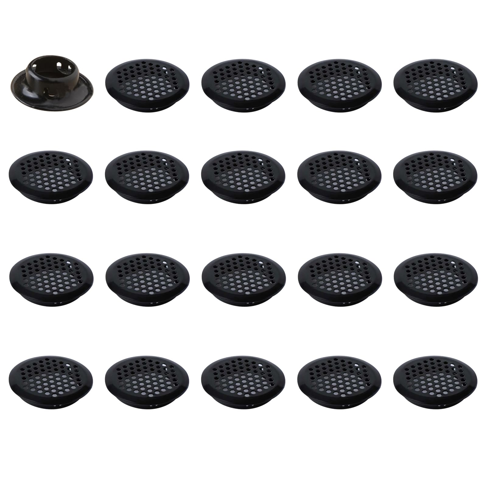 Leliafleury 20Pcs Air Vent Louver Round Ventilation Grilles Mesh Hole Soffit Vents Stainless Steel Air Vent Louver Hole for Kitchen Bathroom Cabinet Wardrobe (Black