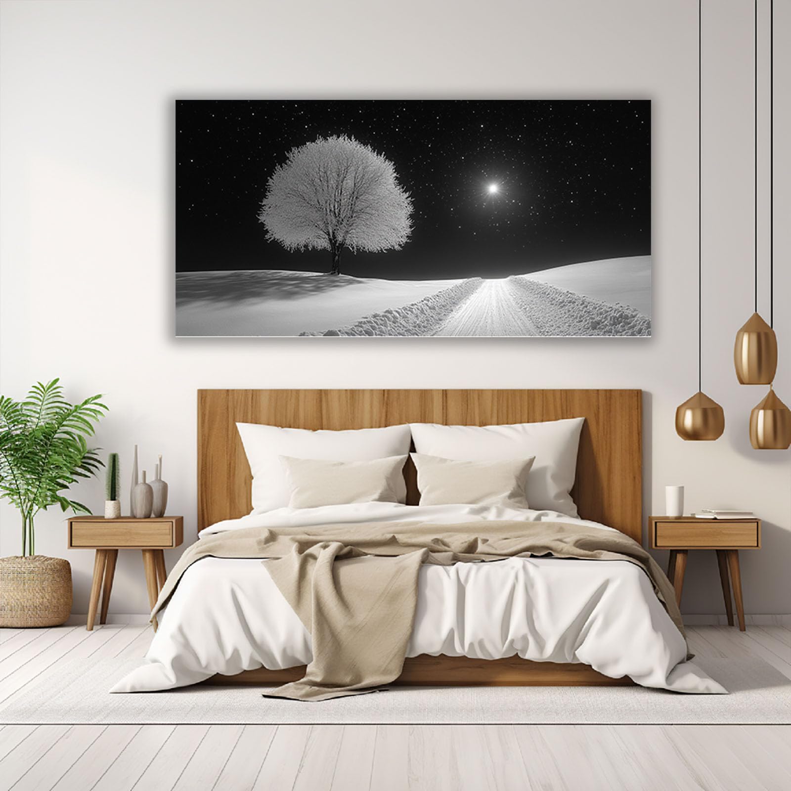 TODOAA Cuadros Decoracion Salon Modernos Invierno Negro Blanco Árboles Naturaleza Cuadro,Dormitorios Comedor Oficina Pasillo Cocina Y Baño Decoracion（Blanco-70x140cm Sin marco