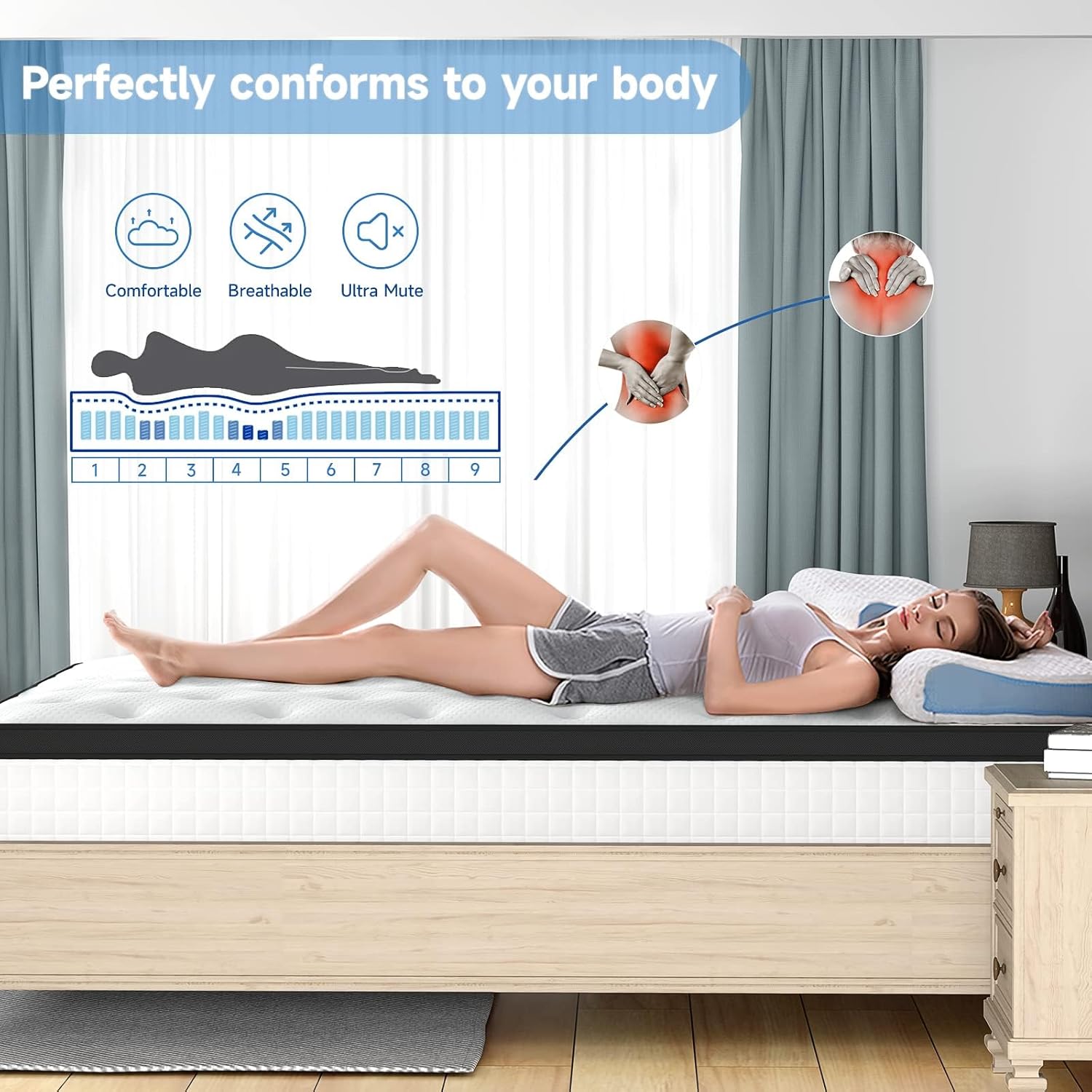 wowttrelax King Mattress 12 Inch Hybrid Mattress in a Box, Medium Firm Memory Foam Mattress with Individual Pocket Springs for Pressure Relief, Motion Isolation, Edge Support
