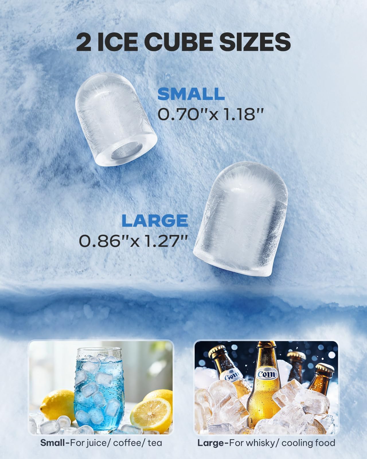 Silonn Eiswürfelmaschine mit Griff-Eiswürfelkorb – Tragbar & Selbstreinigend, Mini Ice Maker 9 Eiswürfel/6 Min. 12 KG/Tag, Eiswürfel einfach entnehmen und überall nutzen