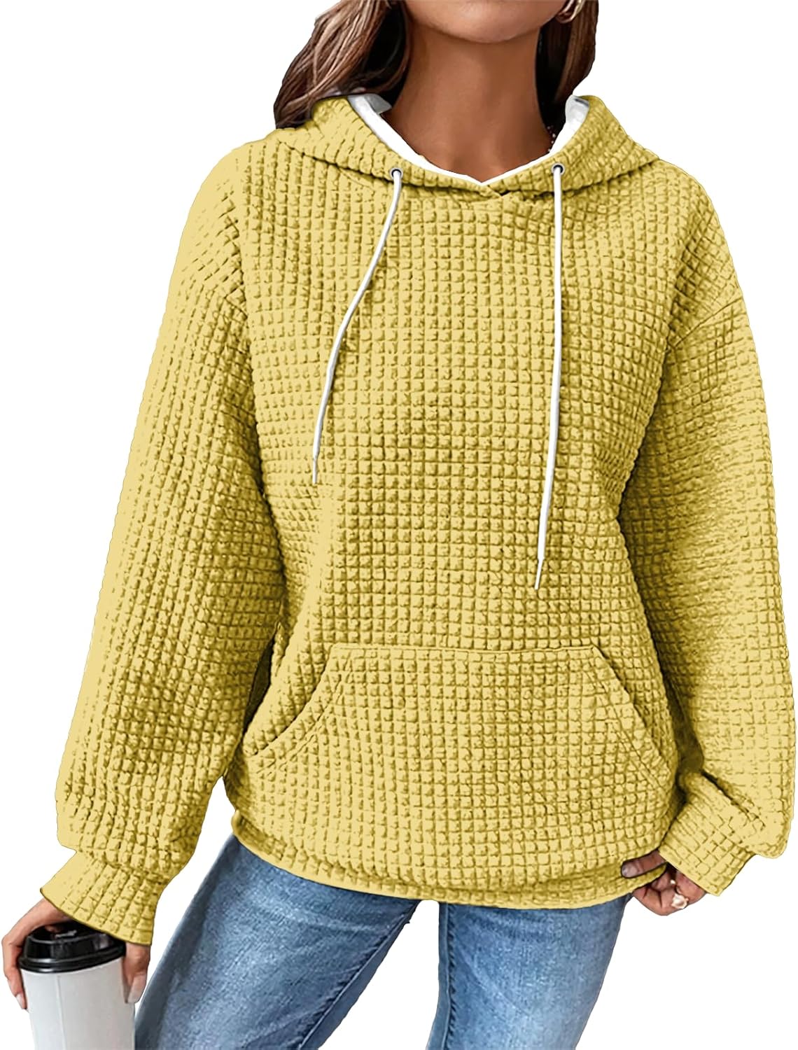 Oversized Sweatshirt for Women Soild Color Fall Plus Size Drawstring Casual Daily W...