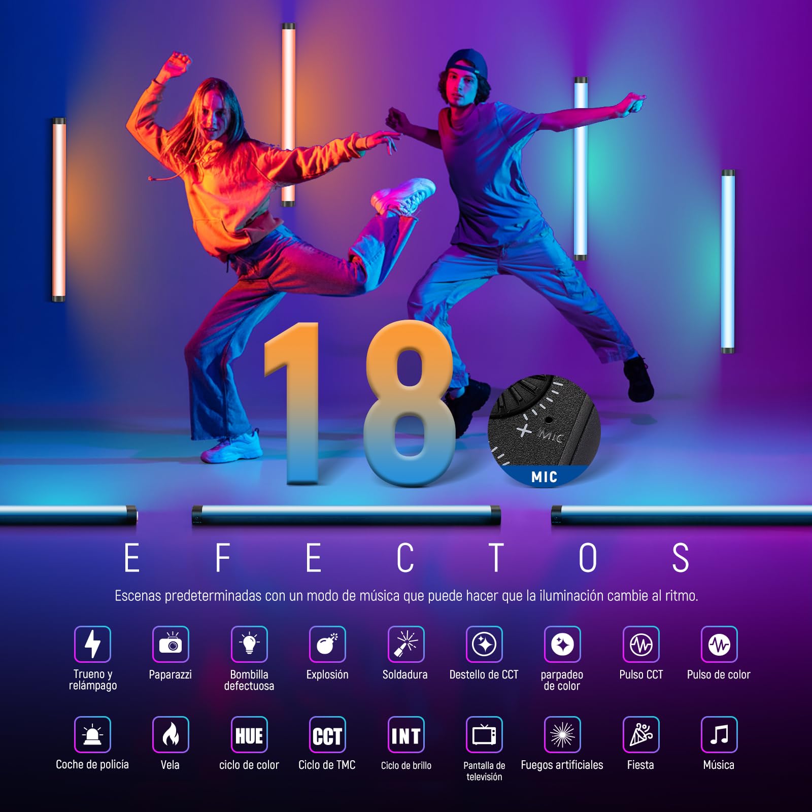 NEEWER TL60 RGB Barra de Luz, Todo Color RGBWW Fotografía Portátil LED Video Palo de Iluminación Admite Control App/2.4G/DMX, Lámpara con Efectos de 7 Píxeles, 2500-10000K CRI97+ TLCI98+, 3000mAh