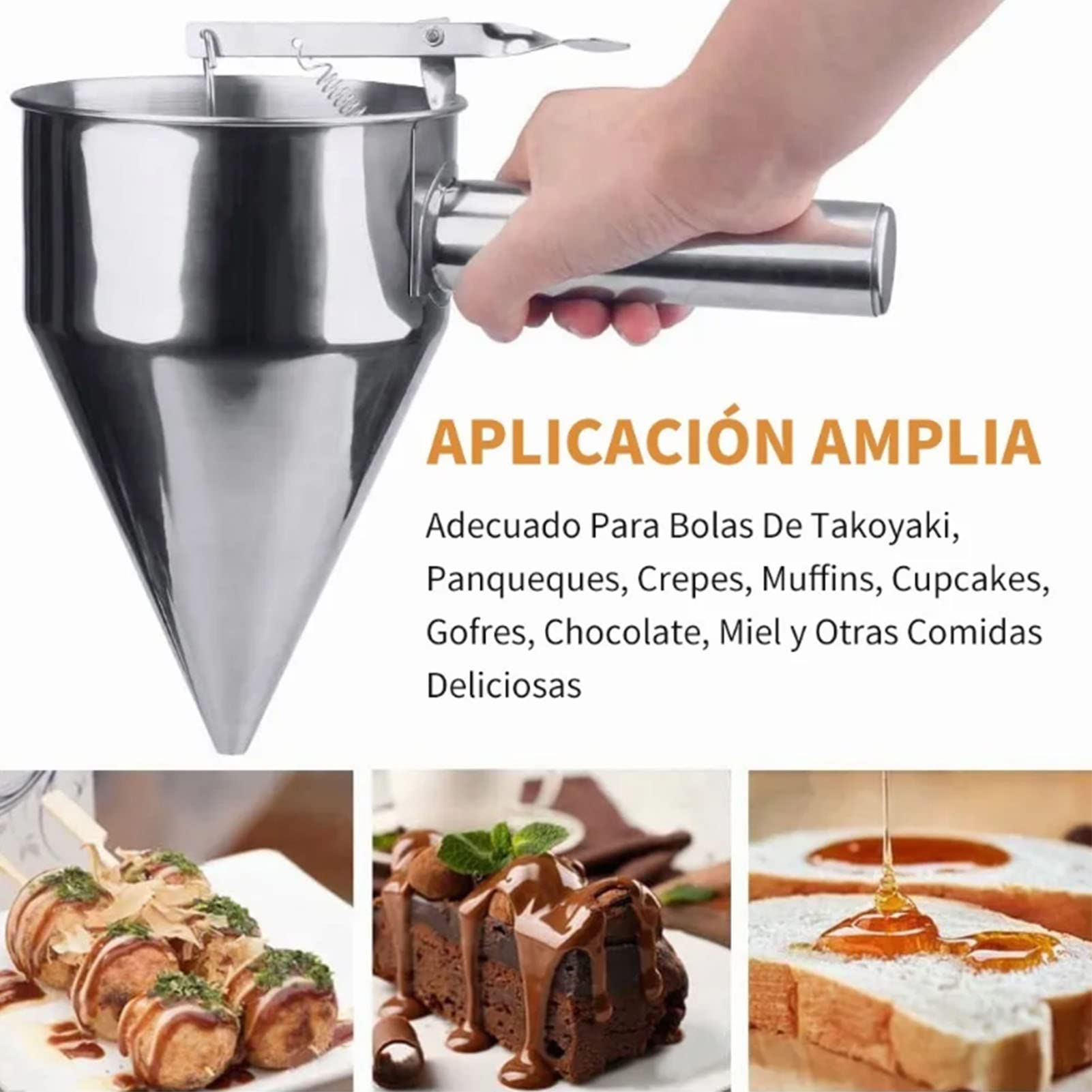 Funnel Octopus Balls Tools with Detachable Handle and Rack, Stainless Steel Pancake Batter Dispenser Funnels with Stand Multifunctional Cake Dispenser